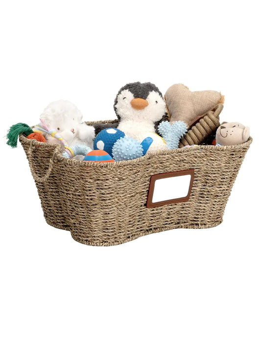 StorageWorks Dog Toy Bin - Handmade Seagrass Basket Bone Shape Storage for Dog and Pet Toys Wicker Dog Toy Organizer