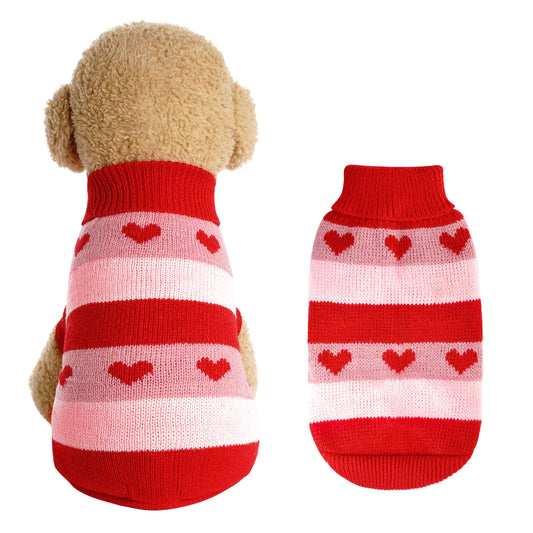 Rbenxia Dog Heart Knitted Sweater Warm Pet Dog Clothes Winter Dog Outfits for Small Puppy Cat Pets (Red L)